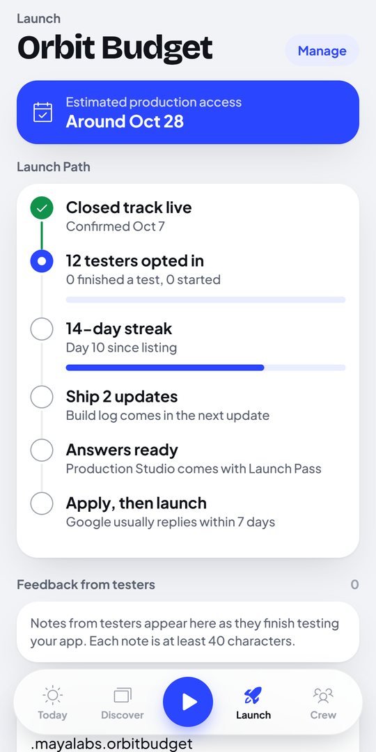 Launch screen with the Launch Path